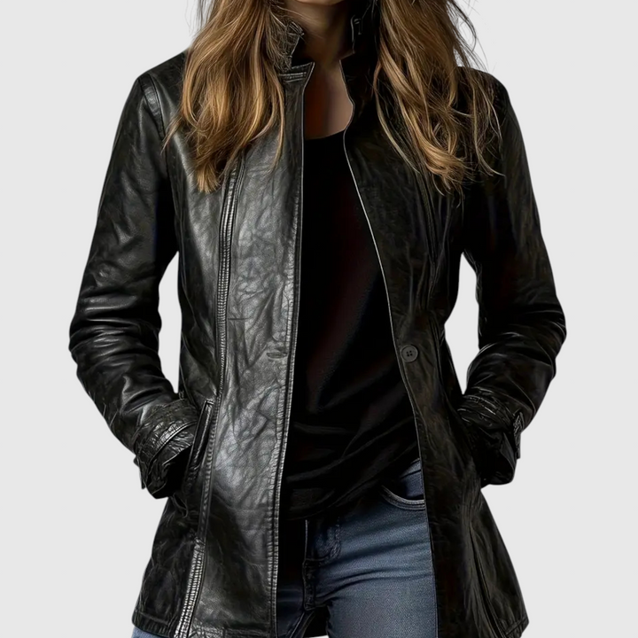 Αδελίνα - Δερμάτινο παλτό από ιταλικό δέρμα με κουμπιά