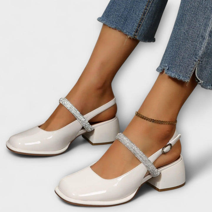 Celandra - Μάρι Τζέιν με γυαλιστερές λωρίδες και τετράγωνο τακούνι