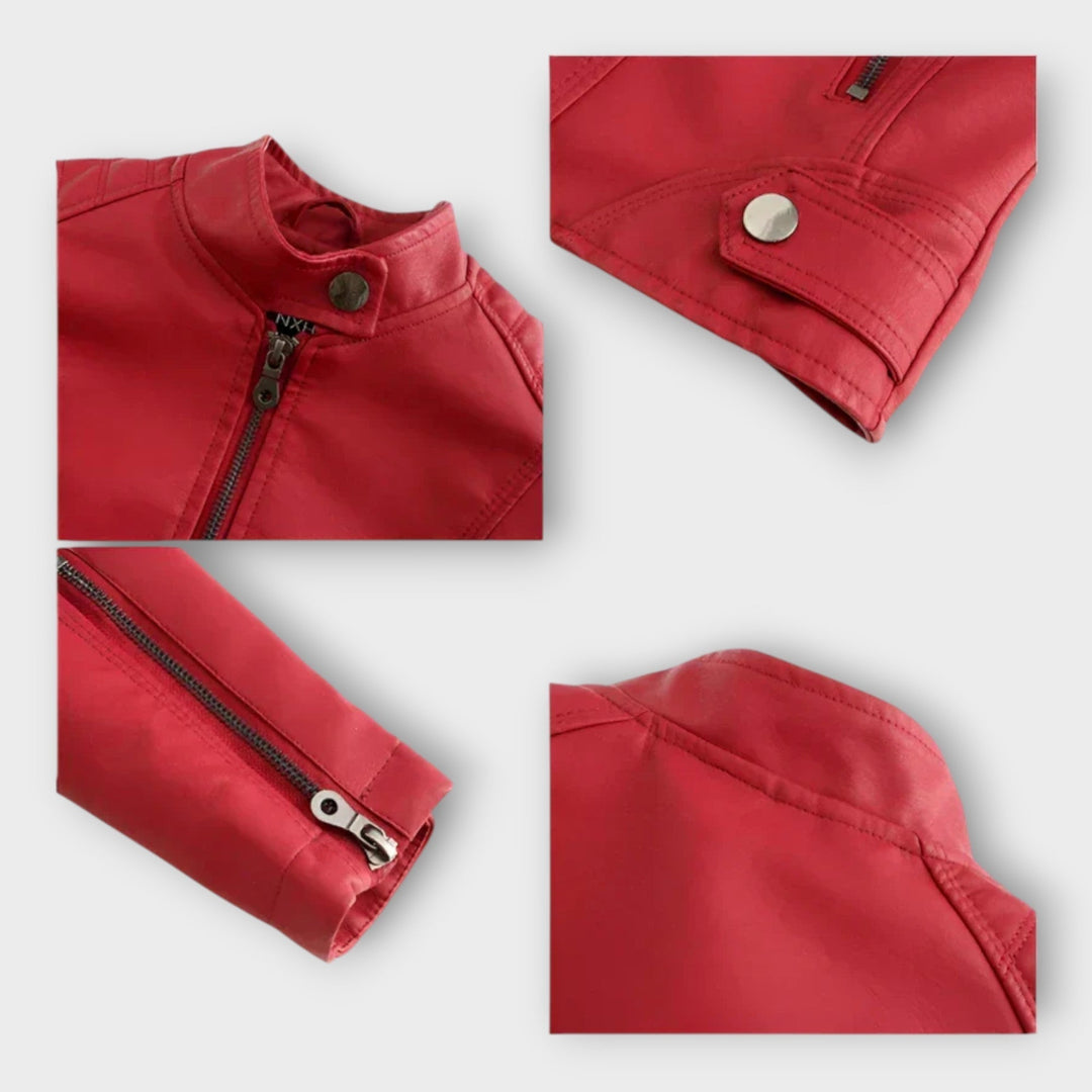 Μοντέρνα Κοντή Δερμάτινη Ζακέτα με Φερμουάρ