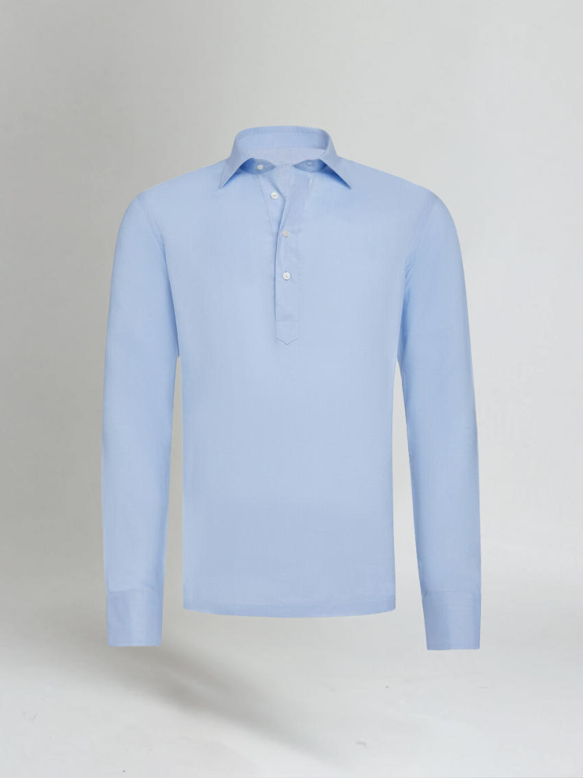 Λινέν Πόπ-όβερ Πουκάμισο - Ανοιχτό Μπλε