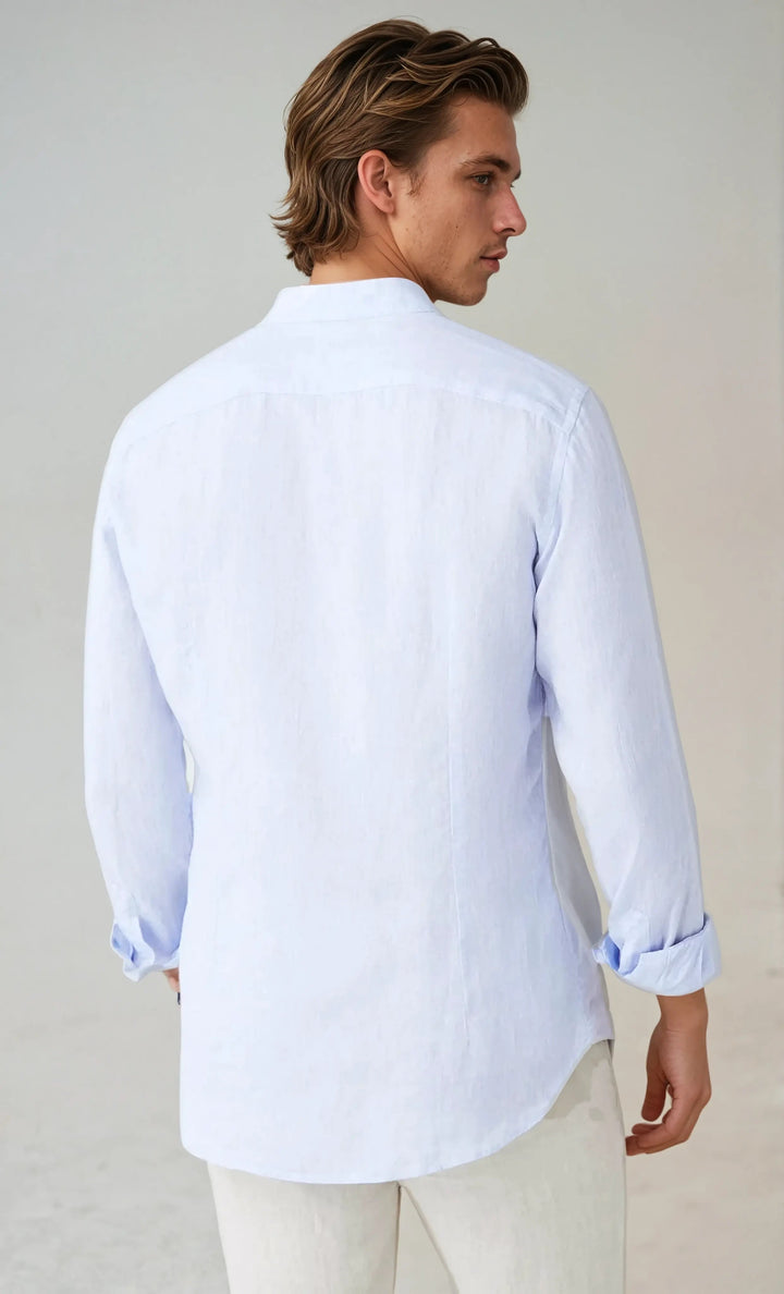 Λινά πουκάμισο με γιακά τύπου μπαντάνα σε ανοιχτό μπλε