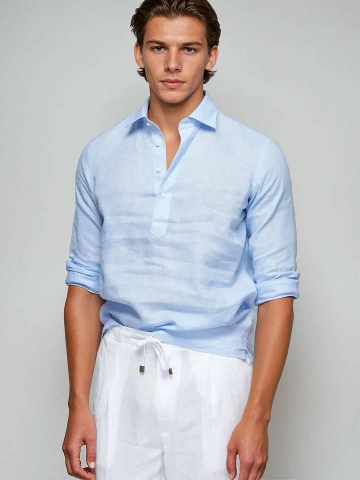 Λινέν Πόπ-όβερ Πουκάμισο - Ανοιχτό Μπλε