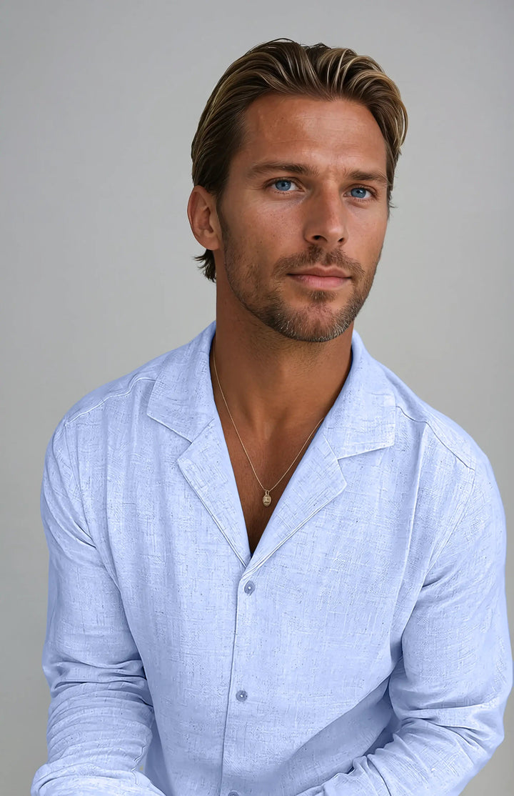 Λινέν παραλιακό πουκάμισο - Ανοιχτό μπλε