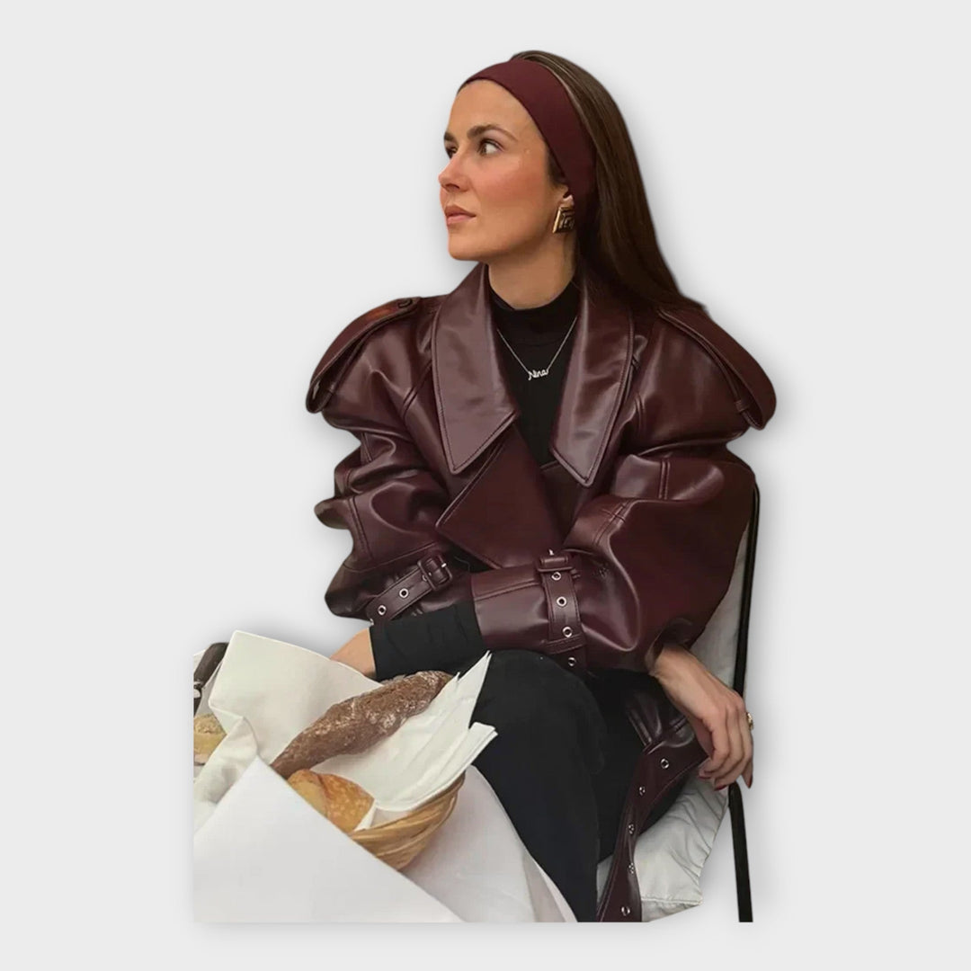 Δερμάτινο Μπουφάν με Ζώνη και Μοντέρνες Λεπτομέρειες