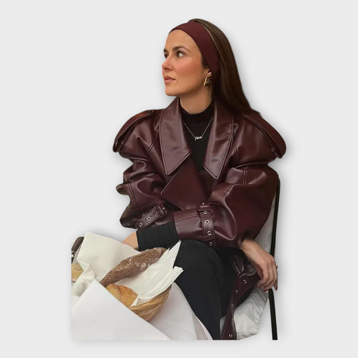 Δερμάτινο Μπουφάν με Ζώνη και Μοντέρνες Λεπτομέρειες