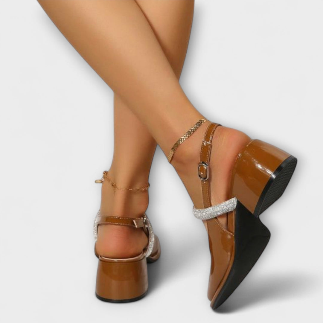 Celandra - Μάρι Τζέιν με γυαλιστερές λωρίδες και τετράγωνο τακούνι