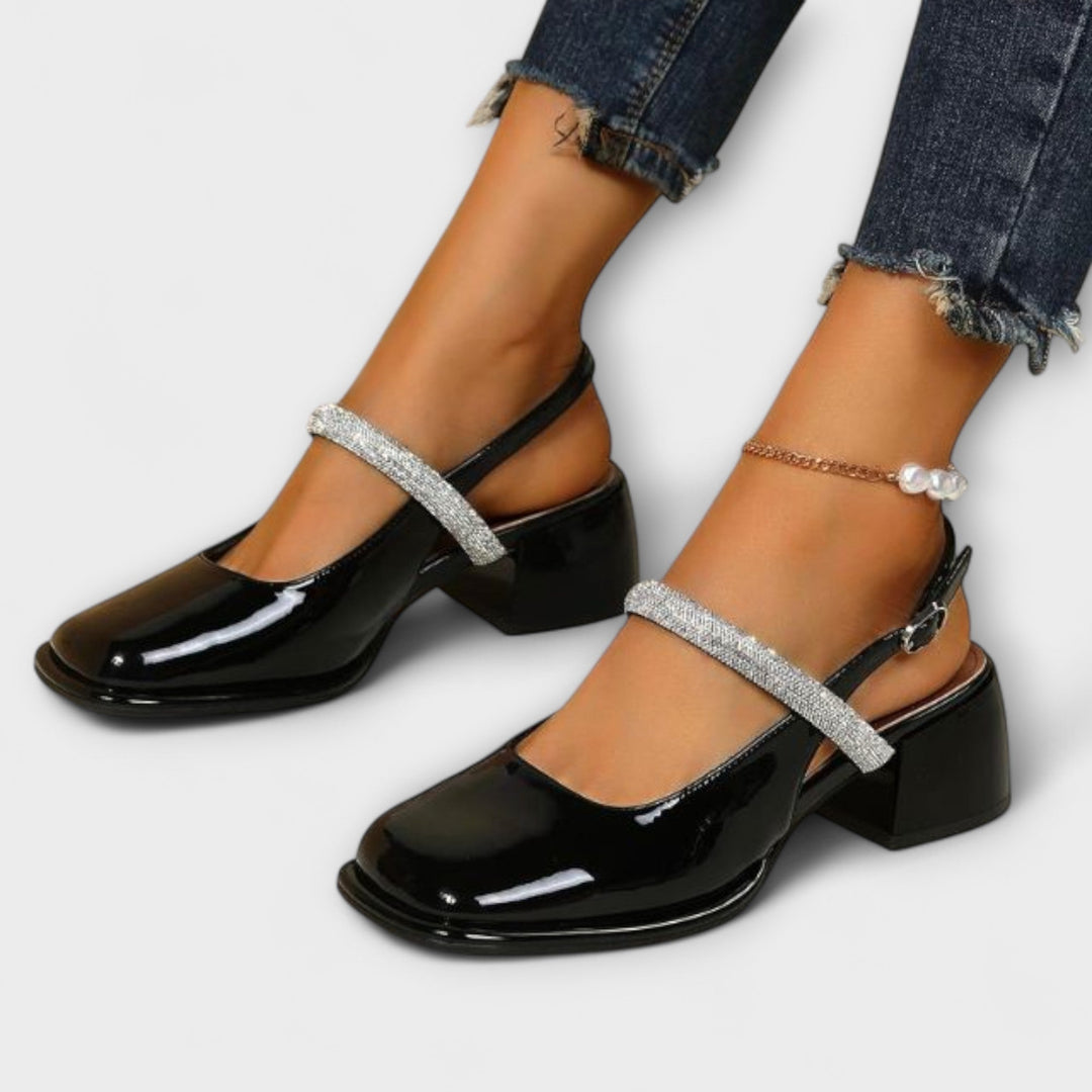 Celandra - Μάρι Τζέιν με γυαλιστερές λωρίδες και τετράγωνο τακούνι