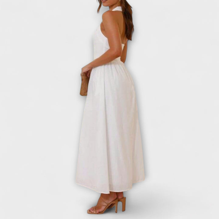 Λυδία - Μαύρο Φόρεμα Μίντι με Λαιμόκοψη και Λεπτομέρεια στη Μέση