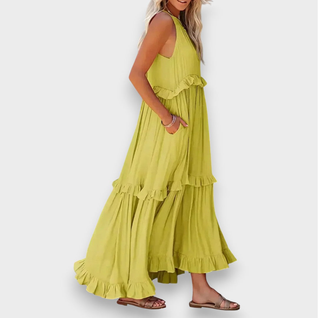 Αλίνα | Αμάνικο Φόρεμα με Λεπτομέρειες Ράσας