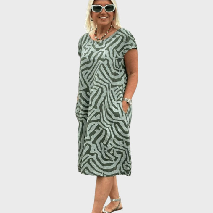 Γκισέλ | Καλοκαιρινό Φόρεμα με Στρογγυλή Λαιμόκοψη και Όμορφο Τύπωμα