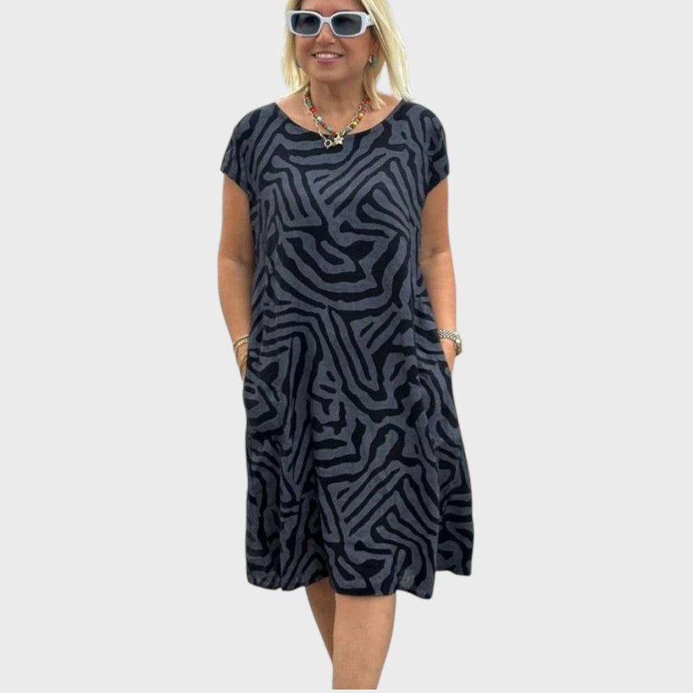 Γκισέλ | Καλοκαιρινό Φόρεμα με Στρογγυλή Λαιμόκοψη και Όμορφο Σχέδιο