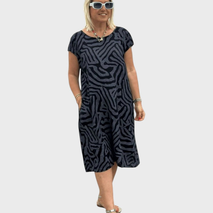 Γκισέλ | Καλοκαιρινό Φόρεμα με Στρογγυλή Λαιμόκοψη και Όμορφο Σχέδιο